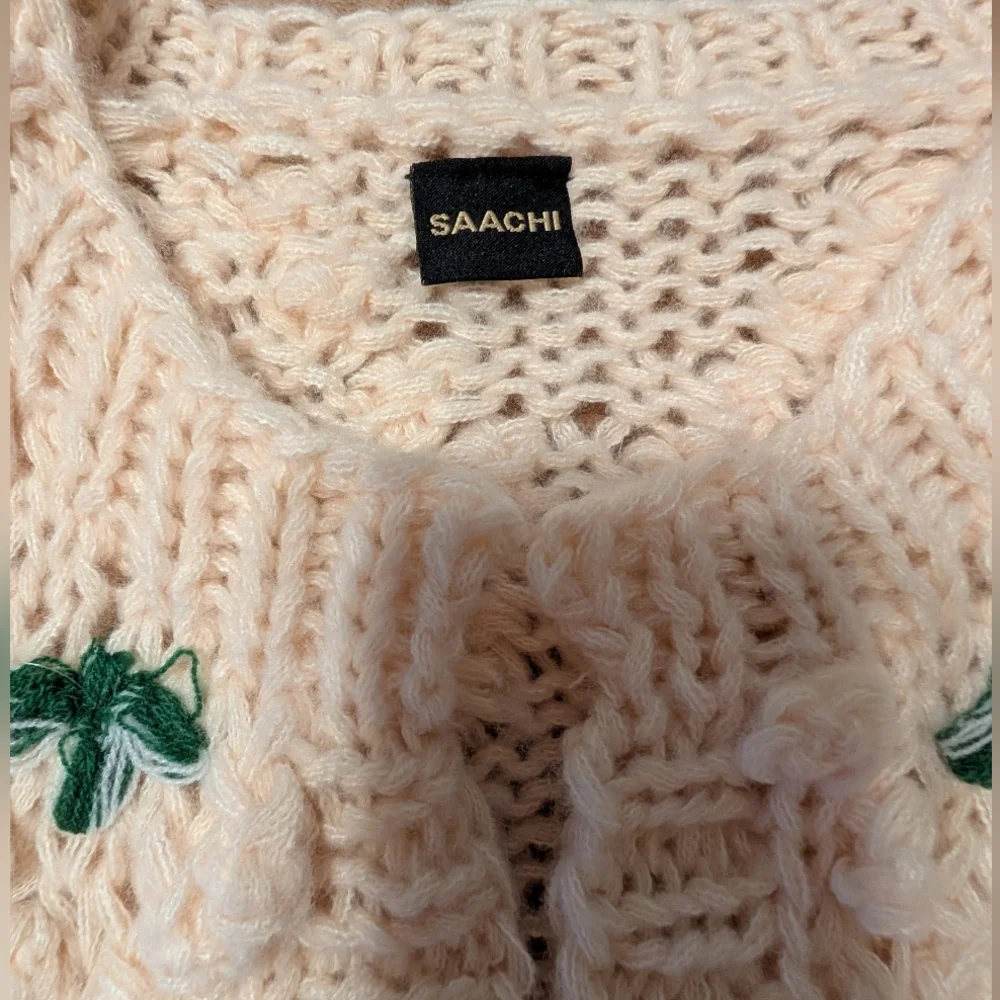 Brand New Sacchi Knit Popcorn Cardigan with Embroidered Accents NWOT - Picture 5 of 8